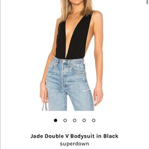 Jade Double V Bodysuit in Black